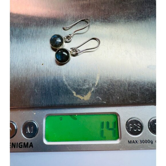 Brand New Sterling Silver 925 Drop Dangle Earrings with Round Labradorite Stone - Picture 6 of 7